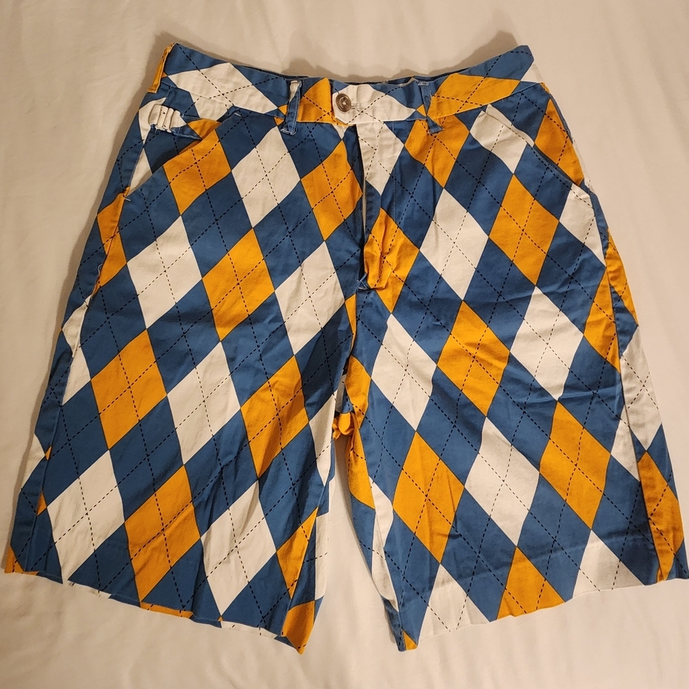 Stylish Blue and Yellow Argyle Men's Athletic Shorts